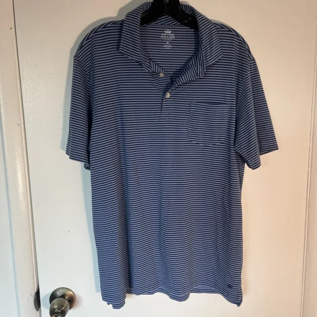 Peter Millar Polo Shirt Mens Medium Seaside Wash Golf Blue Striped Casual