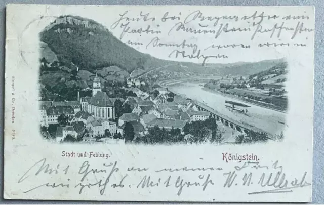 AK Sächsische Schweiz Stadt und Festung Königstein, gelaufen ca. 1900