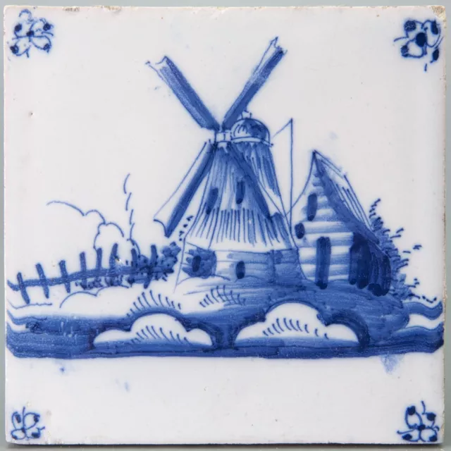 Nice Dutch Delft Blue tile, windmill, circa 1800.