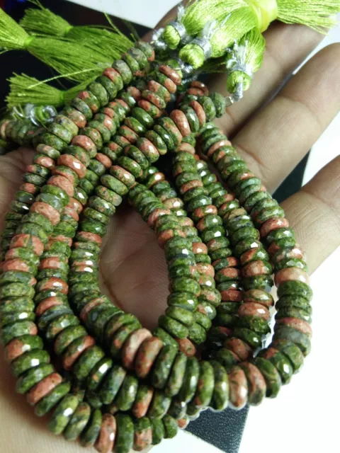 AAA NATURAL UNAKITE RONDELLE  FACETED 7 MM,8" long loose gemstone beads
