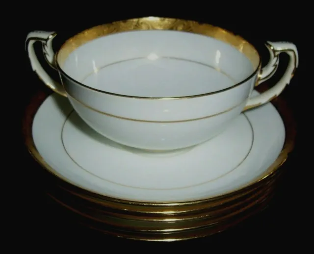 Mintons England Gold Encrusted Bouillon Cream Soup Cup & Saucer Set H1886 2