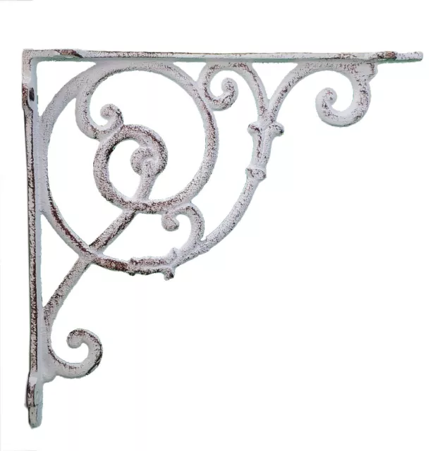 Wall Shelf Bracket Ornate Vine Distressed White Cast Iron Brace 10" Deep