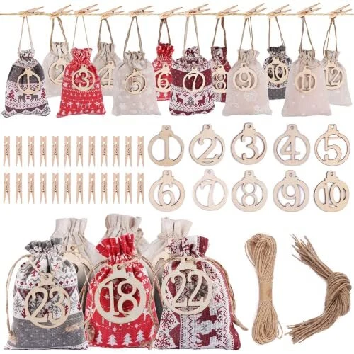 Calendrier de l'Avent Sac, 24 Calendrier de l'Avent Sac en Tissu
