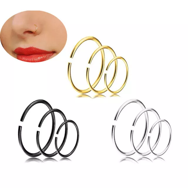9Pcs Nose Ring Open Hoop Lip Body Piercing clip on Studs Stainless Steel Jewe_tu