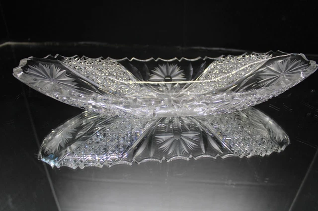 American Brilliant Period Deep Cut Glass Crystal Oblong Bowl/Dish