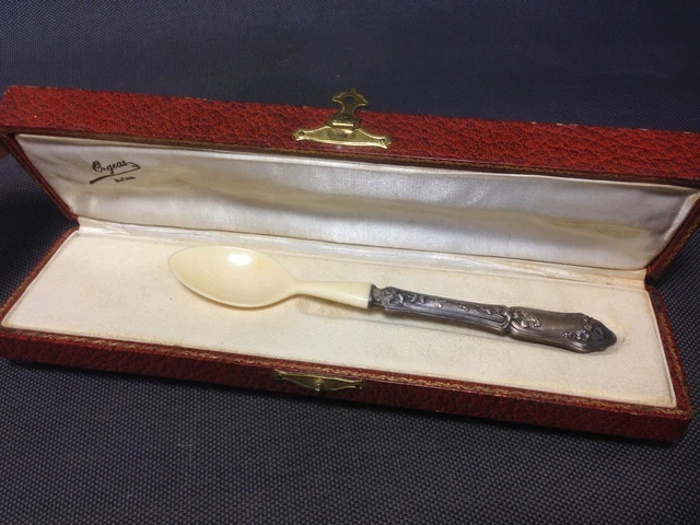 Ancienne Cuillère à Bouillie Manche Argent Fourré, Tête Mascaron, XIXe-XXe