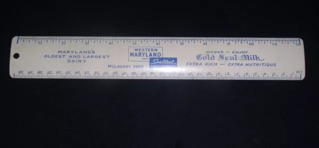 Gold Seal Milk~Western Maryland Sealtest Dairy Products Metal Advertising Ruler