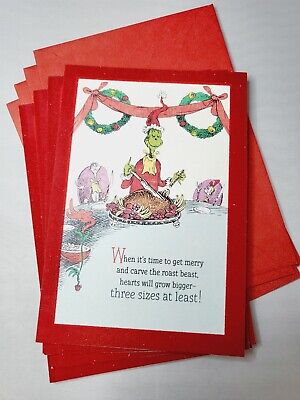 Lot of (4) Four Hallmark Dr. Seuss Grinch  Red Velvet Christmas Cards.