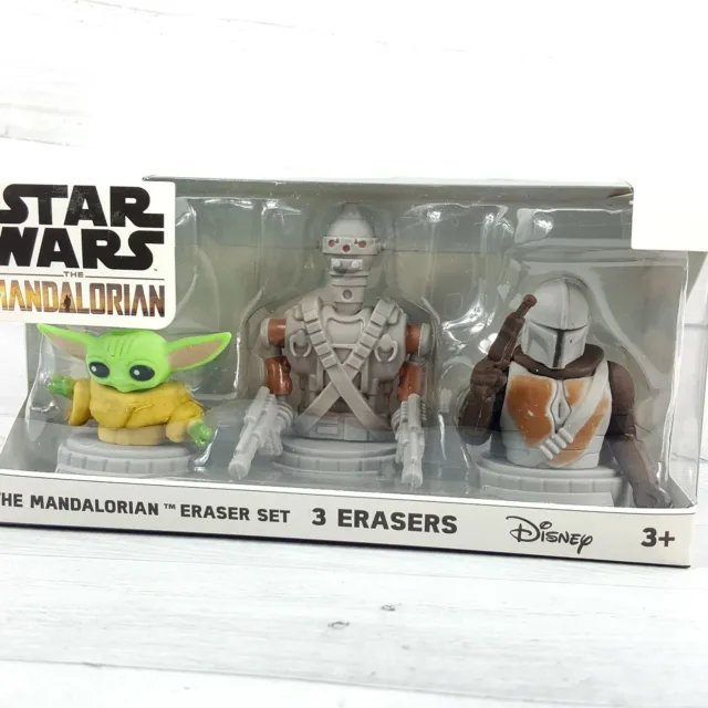 Star Wars Mandalorian Yoda Child IG11 3pc Eraser Figure Set Disney NEW