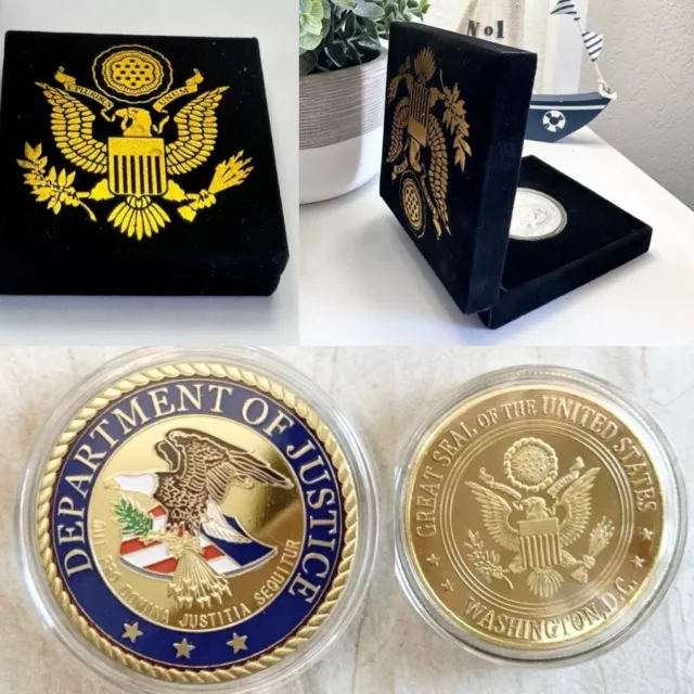 DOJ United States DEPARTMENT OF JUSTICE FBI Challenge Coin w/ velvet case