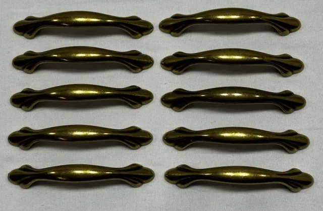 Lot Of 10 -Vintage Ornate Brass Drawer Handles Pulls 3” Hole Centers 4 1/8” Long