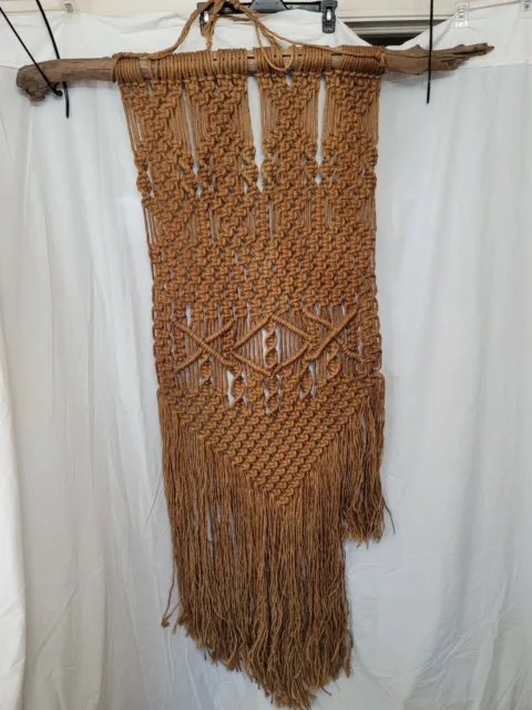 Macrame Mid Century Wall Hanging Woven/Braided Twine w/ Driftwood Vintage 2