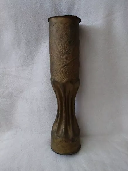 Antique WWI Trench Art Artillery Shell Vase Marked Verdun 1918