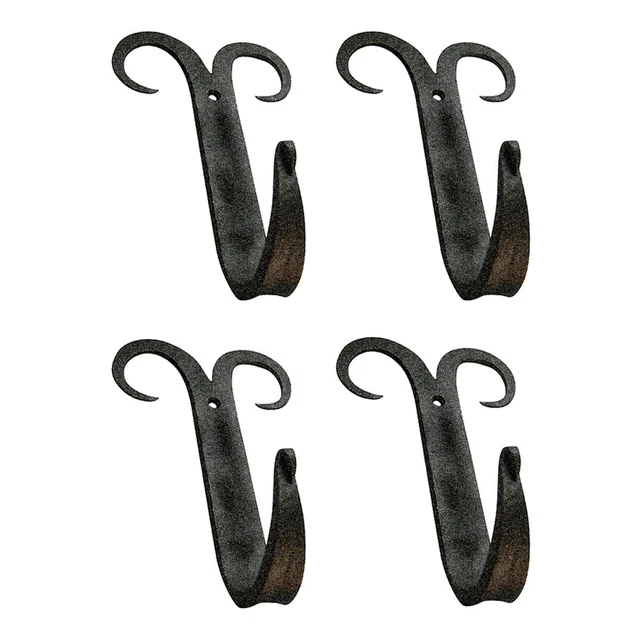 4 Coat Hat Robe Hooks Wrought Iron Black Scroll 5" | Renovator's Supply