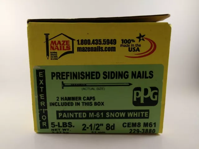 Maze Nails 8D 2-1/2" Snow White Prefinished Siding Nails - 5 lbs Box