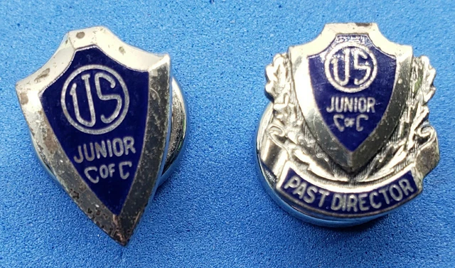 Vintage 2 US Junior C of C Chamber of Commerce Shield & past director Lapel Pin