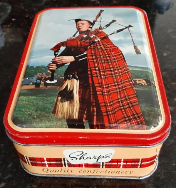 Vintage 1952 English EDWARD SHARPS CANDY TIN Scottish Piper Late King George VI