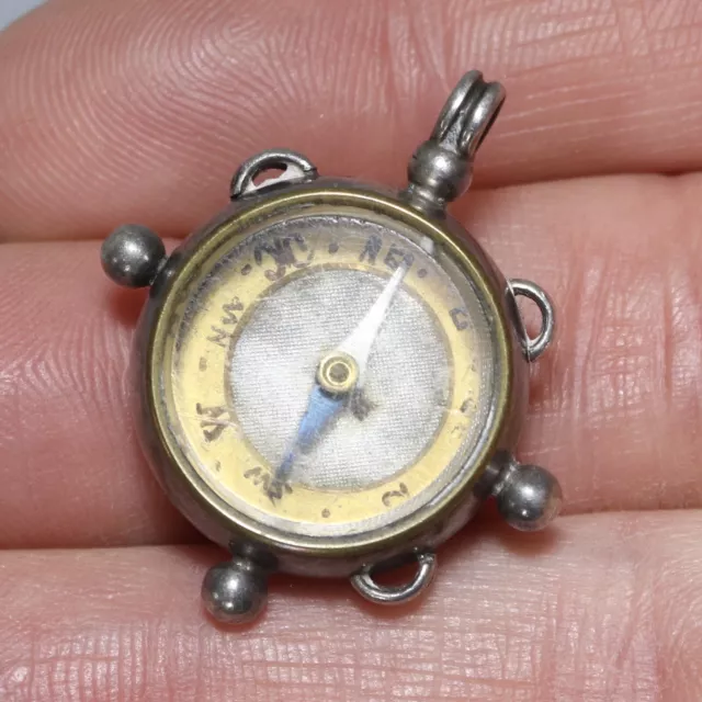 Antique Victorian Silver Working Compass And Bloodstone Fob Seal, Chester, 1895.