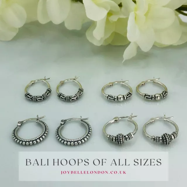 925 Sterling Silver Bali Ethnic Lever Back Hoop Earrings - Various Styles & S...