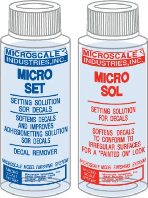 Microscale MI-1 & MI-2 Micro Set & Micro Sol Decal Solutions Combo - 1oz Bottles