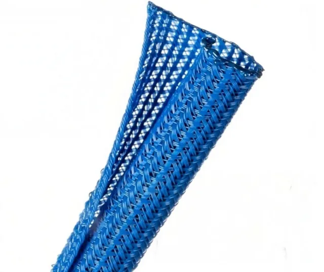 F6N0.38BL 3/8" Blue Split Braided Cable Sleeving , Split Loom, Wrap, Made in USA
