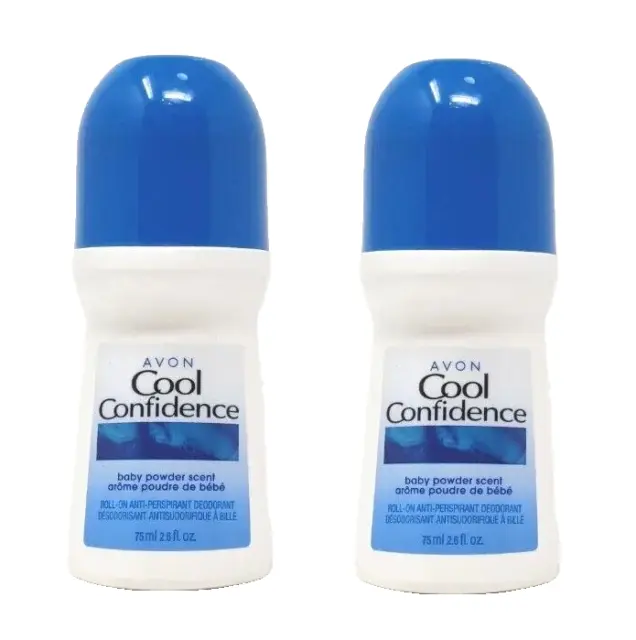 2x Avon Cool Confidence Baby Powder Roll-On Deodorant 75 ml 2.6 oz New Old Stock