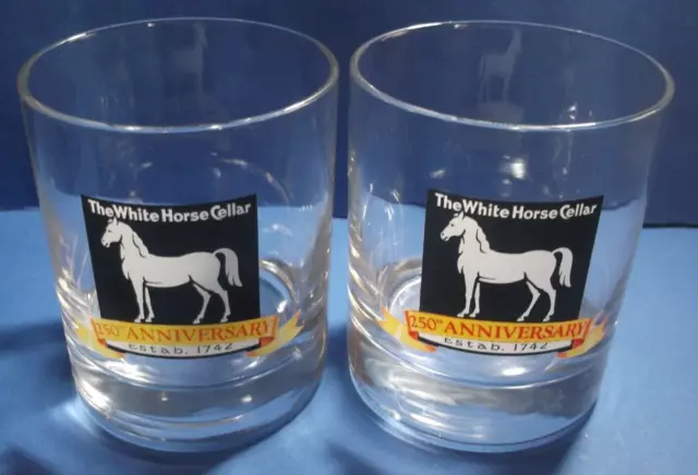 Pair Of (2) THE WHITE HORSE CELLAR 250th ANNIVERSARY SCOTCH WHISKY WHISKEY GLASS