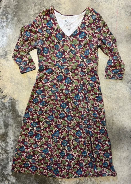 Womens SAHALIE Large Midi Dress Maroon Floral 3/4 Sleeve Stretch Knit