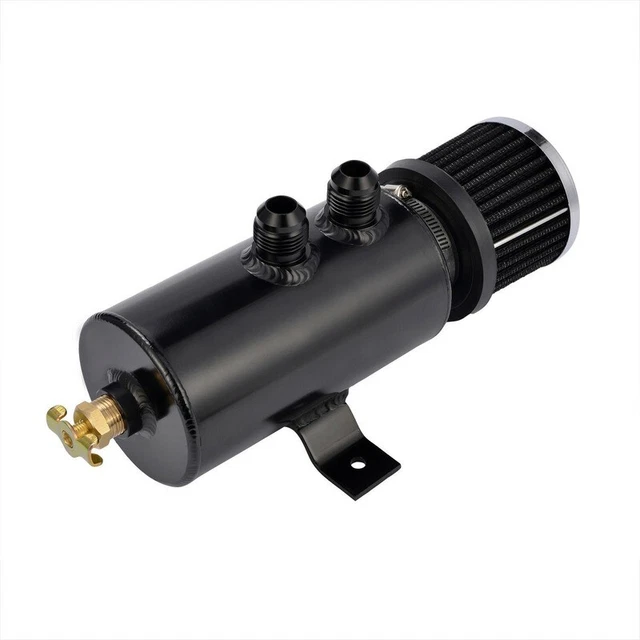 0.75L Baffled Oil Catch Can Tube Tank AN10 Air Filter Drain Plug LS1 LS2 LS3 BLK