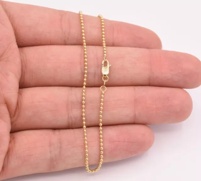 1.5mm Round All Shiny Plain Bead Ball Chain Bracelet Real Solid 14K Yellow Gold