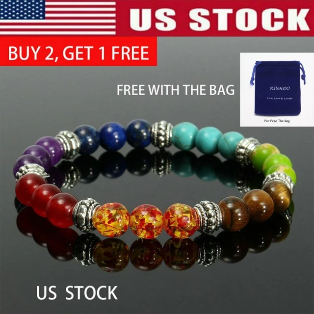 7 Chakra Healing Natural Stone Beads Round Gemstone Yoga Energy Bracelet Jewelry