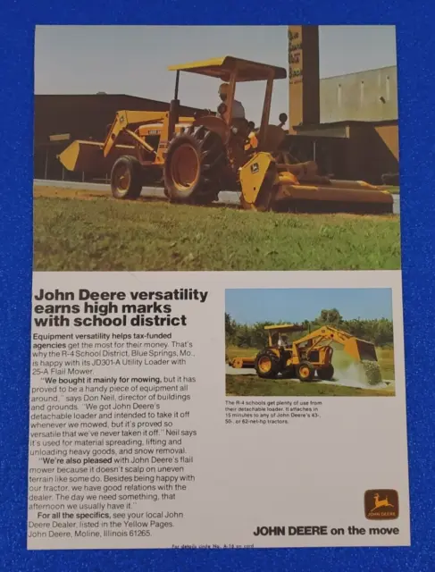 1977 John Deere Jd301-A Utility Loader With 25-A Mower Original Color Print Ad