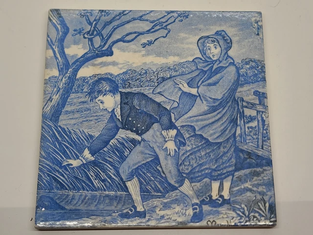 Antique 1800's Josiah Wedgwood & Sons Decorative Blue & White Ceramic Tile