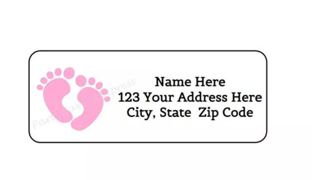 30 BABY SHOWER ITS A GIRL FEET PERSONALIZED RETURN ADDRESS LABELS 1 in X 2.625in