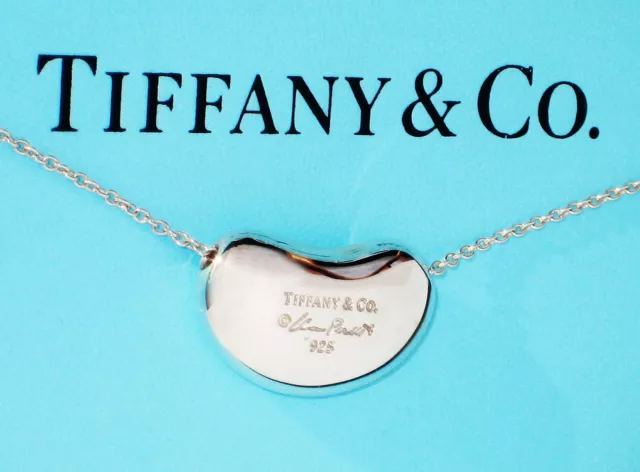 Tiffany & Co Solid Sterling Silver Chain Necklace Elsa Peretti Bean Pendant