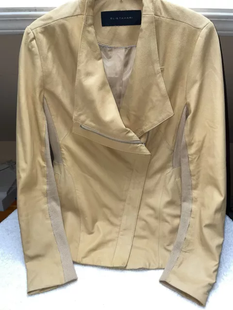 Elie Tahari Lamb Buttercream  Leather   Jacket  Zippered Size Small