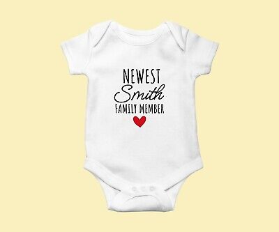 NEWEST FAMILY MEMEBER Baby Bodysuit Baby grow Vest Funny Baby Shower Gift