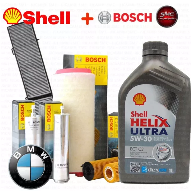 Kit tagliando olio SHELL HELIX 5W30 5LT+4 FILTRI BOSCH BMW 318D 320D E46 100 KW