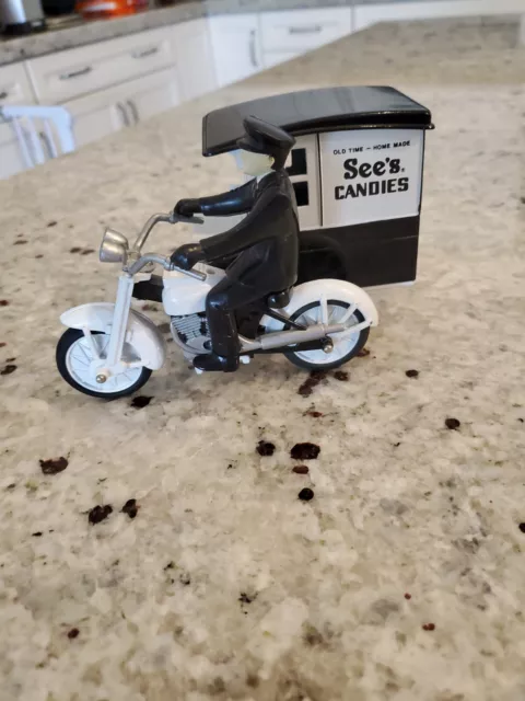 Vintage See's Candies Diecast Motorcycle & Delivery Side Car with Driver