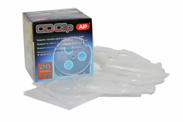 AP Boîte De 20 CD Clips pour AP Empilable Rangement Boîtes - Contient 40 CD/DVD