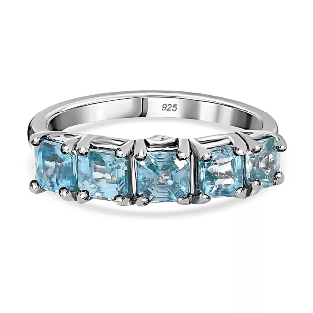 TJC Blue Zircon Half Eternity Ring for Women in Platinum Over Silver