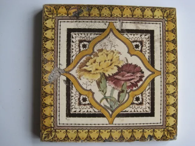 Antique Victorian 6" Square Floral Transfer Print & Tint Wall Tile