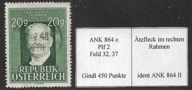 Österreich 1948: ANK 864 II o = Gindl- Plattenfehler 2, 450 P Komponist Ziehrer