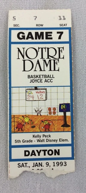 1993 01/09 Dayton at Notre Dame Basketball Ticket Stub - Seat 11