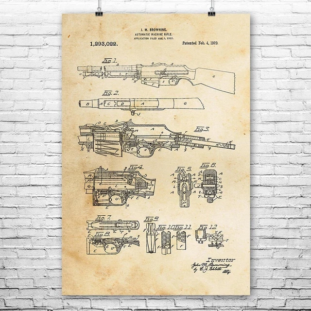 BROWNING AUTOMATIC RIFLE Poster Print Military Gifts WW2 Decor Gun Club