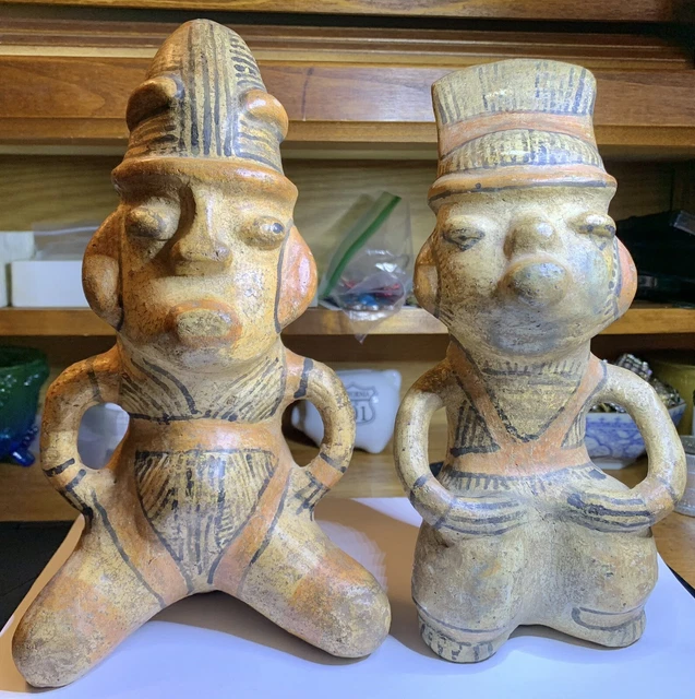 Pre-Columbian NAYARIT Pottery Large Seated Ancestor Pair Figures