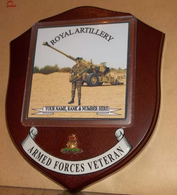 Royal Artillery Veteran Wall Plaque with name, rank & number free.