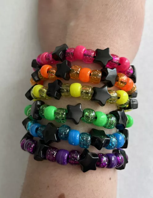 Rainbow Kandi Single Bracelets Lot Of 6 Sparkle Rave PLUR EDM Festival EDC Pride