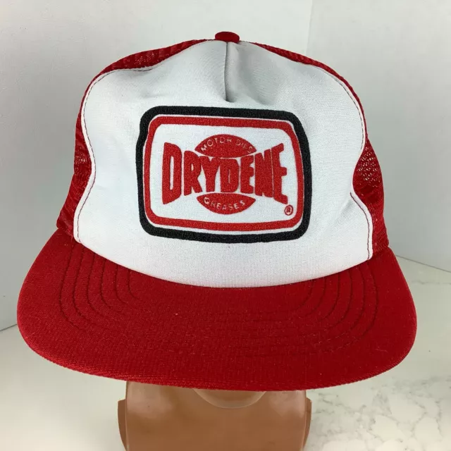 Vintage Drydene Motor Oils Greases Snapback Trucker Mesh Hat Red/White Made USA