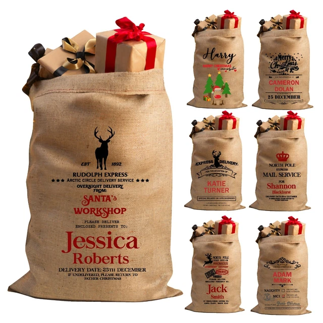 Large Hessian Christmas Santa Sack Xmas Custom Gift Present Stocking Bag Filler